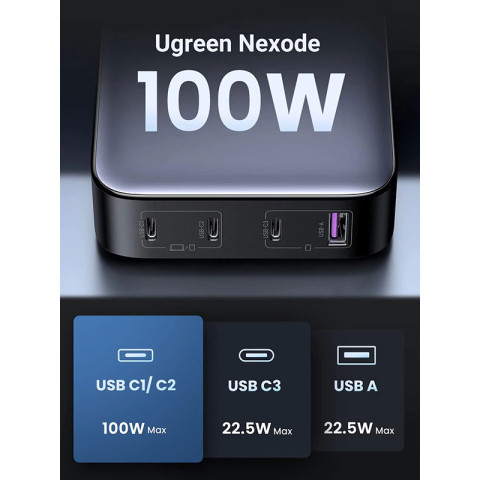 Зарядний пристрій 4xUSB 100W (3хUSB-C+USB-A) Gan Nexode чорний CD328 Ugreen Desktop Fast Charger