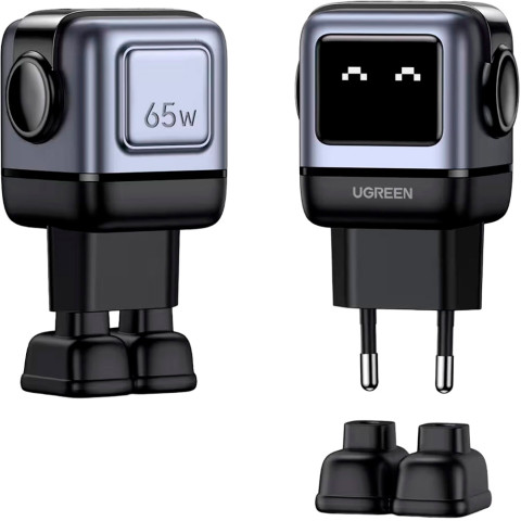 Зарядний пристрій 3xUSB 65W (2xUSB-C+USB-A) Gan Robot tech Fast Charger Сірий CD361 Ugreen