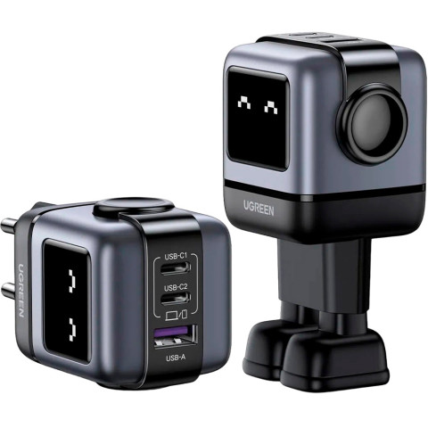 Зарядний пристрій 3xUSB 65W (2xUSB-C+USB-A) Gan Robot tech Fast Charger Сірий CD361 Ugreen