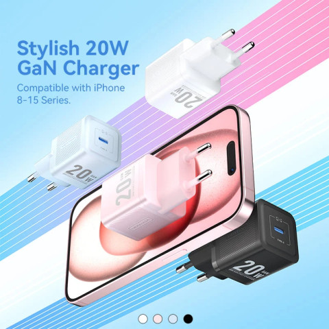 Зарядний пристрій 1xUSB-C 20W PD чорний Vention