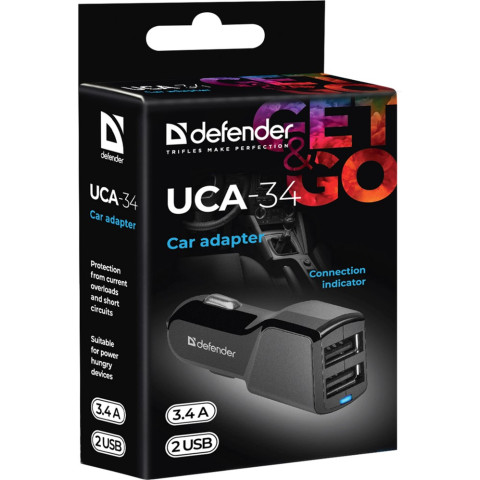 Автозарядка 2xUSB 18W (2xUSB-A) 3.4A UCA-34 чорна Defender