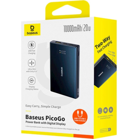 УМБ Baseus 10000mAh PicoGo 20W PD,QC,USB-A, 2xUSB-C Black