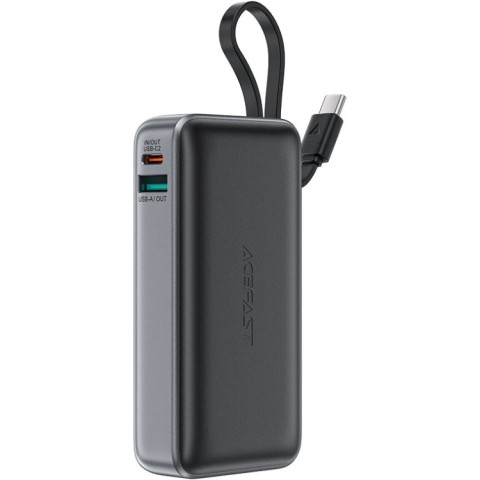 УМБ Acefast 10000mAh 30W PD USB-A,USB-C In/Out, with built-in USB-C cable M7 Black