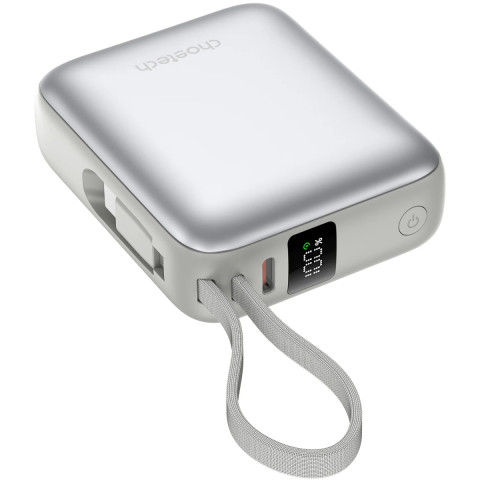 УМБ Choetech 10000mAh 35W PD3.0 USB-C In/Out, LED Display, with buid-in type-C cabel сіра
