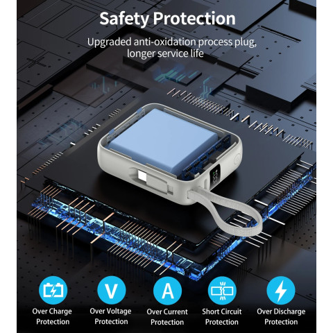 УМБ Choetech 10000mAh 35W PD3.0 USB-C In/Out, LED Display, with buid-in type-C cabel сіра