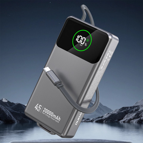 УМБ Dudao 20000mAh K31 Pro 45W PD,QC USB-A,USB-C In/Out,with built-in USB-C/Lightning cables Gray