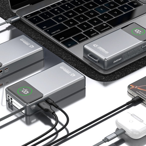 УМБ Dudao 20000mAh K31 Pro 45W PD,QC USB-A,USB-C In/Out,with built-in USB-C/Lightning cables Gray
