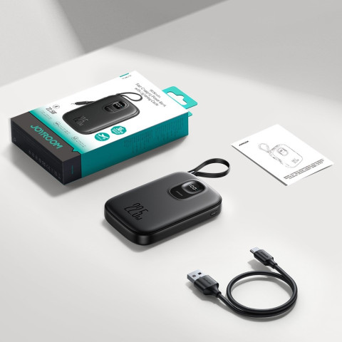 УМБ Joyroom 10000mAh 22,5W PD,QC, USB-A, USB-C In/Out with built-in USB-C cable Black
