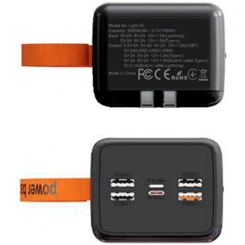 УМБ Aspiring 50000mAh Light 50 22,5W PD 4xUSB-A, USB-C In/Out,Lightning, with USB-C/Lightning cables
