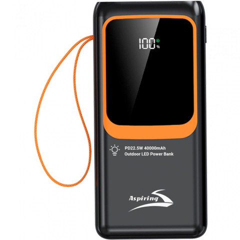 УМБ Aspiring 40000mAh Light 40 22,5W PD 4xUSB-A,USB-C In/Out, Lightning,with USB-C/Lightning cables