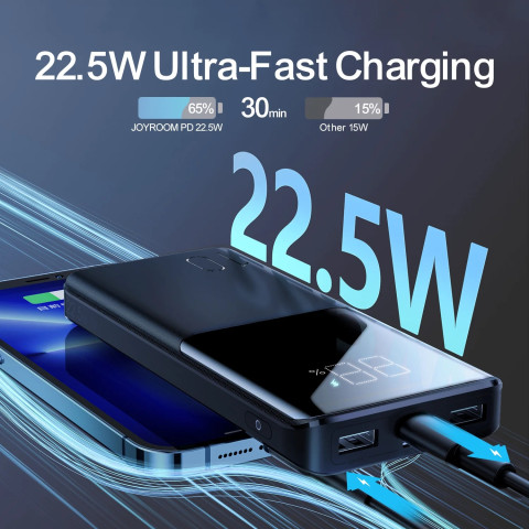 УМБ Joyroom 10000mAh 22,5W PD,QC3.0, 2xUSB-A, USB-C In/Out, Micro USB in, Black