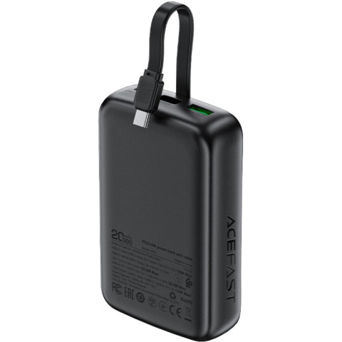 УМБ Acefast 20000mAh 22,5W PD,QC3.0 USB-A+USB-C In/Out,built-in cable M14 Black