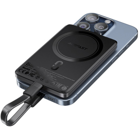 УМБ Acefast Magnetic Wireless 5000mAh 18W PD,QC 3.0, QI 7.5 Вт, ультра тонкий, M8 Black
