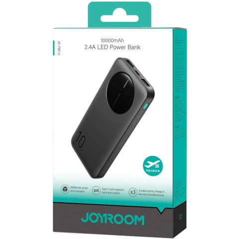 УМБ Joyroom 10000mAh 12W 2xUSB-A, USB-C In/Out, Black (JR-PBF12)