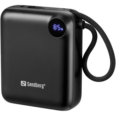 УМБ Sandberg 10000mAh 20W PD,QC3.0, USB-C In/Out, PowerThru, with built-in 2xUSB-C cables