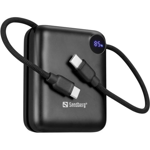 УМБ Sandberg 10000mAh 20W PD,QC3.0, USB-C In/Out, PowerThru, with built-in 2xUSB-C cables