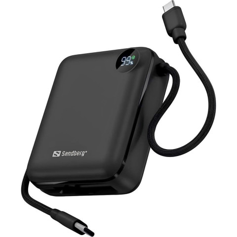 УМБ Sandberg 10000mAh 20W PD,QC3.0, USB-C In/Out, PowerThru, with built-in 2xUSB-C cables