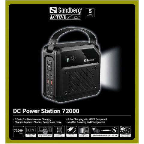 УМБ Sandberg 72000mAh 268W, DC9,6–12,6v, 2xUSB-A, 2xUSB-C 100w In/Out, LMFP, ліхтарик 6Вт
