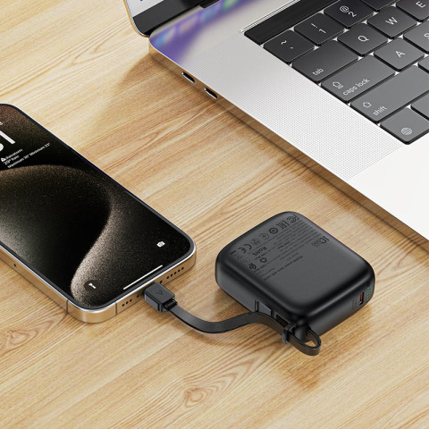 УМБ Acefast 10000mAh 20W PD,QC3.0 USB-C In/Out with build Type-C cable, M15 Black