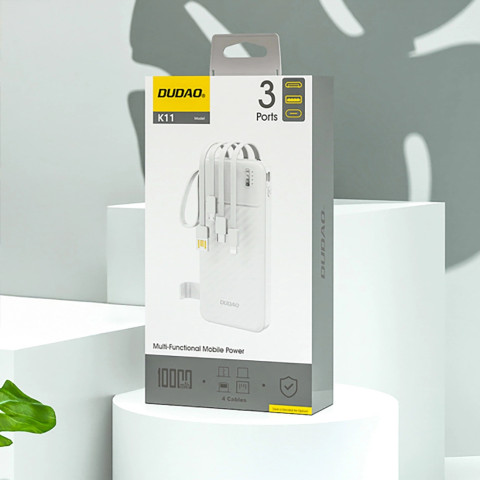 УМБ Dudao 10000mAh K11 10W USB-A,USB-C,microUSB, with USB-A/USB-C/Lightning/MicroUSB cables White