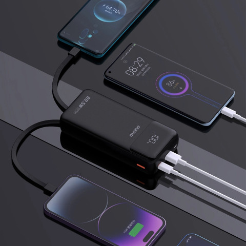 УМБ Dudao 20000mAh K15 Pro 22,5W PD USB-A,USB-C In/Out,with built-in USB-C/Lightning cables Black