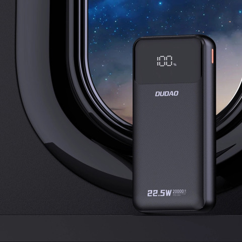 УМБ Dudao 20000mAh K15 Pro 22,5W PD USB-A,USB-C In/Out,with built-in USB-C/Lightning cables Black