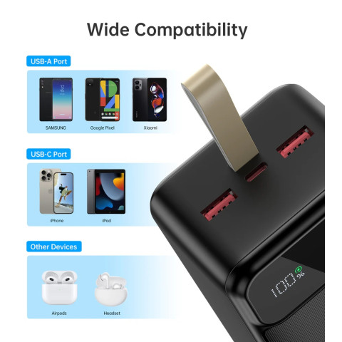 УМБ Choetech 40000mAh, 22,5W PD QC3.0, USB-C In/out, 2xUSB-A Li-pol чорна