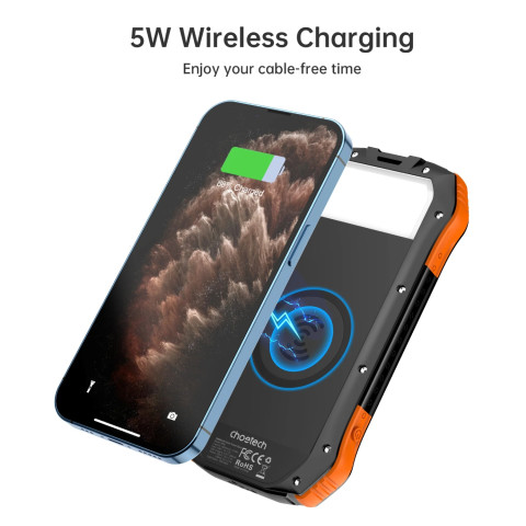 УМБ Choetech 10000mAh 2xUSB-A,1xUSB-C,solar panel, Qi-5W Black-Orange