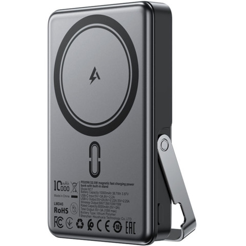 УМБ Acefast Magnetic Wireless 10000mAh 22.5W PD,QC 3.0 USB-C In/Out, QI 15W, with holder M17 Black