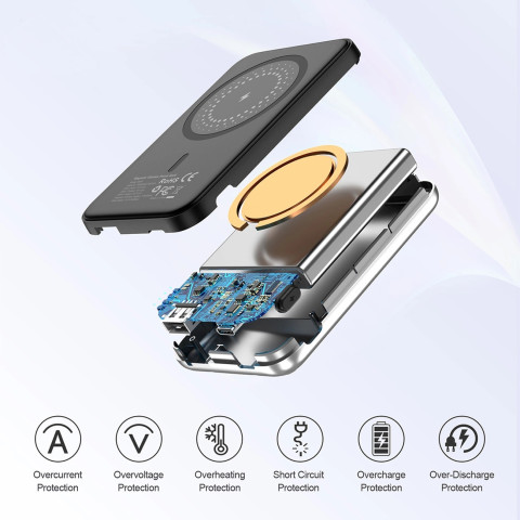 УМБ Choetech Magnetic Wireless 5000mAh USB-A,USB-C In/Out B655 mini silver