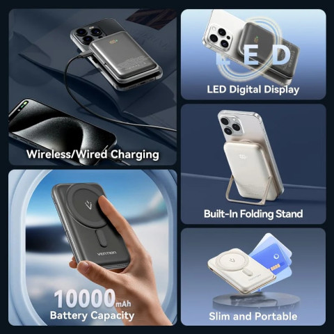 УМБ Vention Magnetic Wireless 10000mAh 20W PD USB-C In/Out, QI-15W White