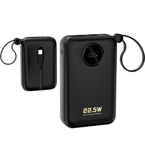 УМБ Dudao 20000mAh K14+ 22,5W PD,QC USB-A,USB-C In/Out,with built-in USB-C/Lightning cables Black