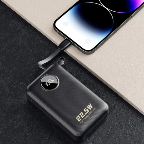 УМБ Dudao 20000mAh K14+ 22,5W PD,QC USB-A,USB-C In/Out,with built-in USB-C/Lightning cables Black