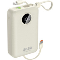 УМБ Dudao 20000mAh K14+ 22,5W PD,QC USB-A,USB-C In/Out,with built-in USB-C/Lightning cables White