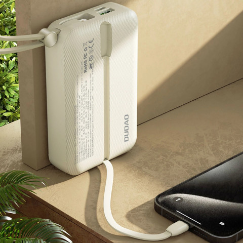 УМБ Dudao 20000mAh K14+ 22,5W PD,QC USB-A,USB-C In/Out,with built-in USB-C/Lightning cables White