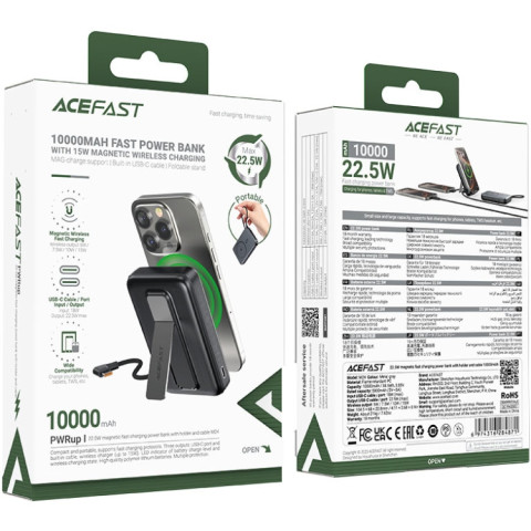 УМБ Acefast Magnetic Wireless 10000mAh 22.5W PD,QC 3.0 USB-C In/Out, QI 15W M24 Metal Gray
