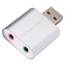 Звукова карта USB AUX jack, 2*TRS (Mic + Ear), C-Media chip, RTL, срібляста
