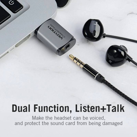 Звукова карта USB AUX jack, TRRS Metal (OMTP-CTIA) Vention сіра