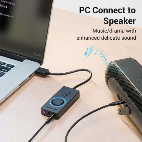 Звукова карта USB AUX jack, 3*TRS (Mic + Ear) 0.15m Volume Control чорна